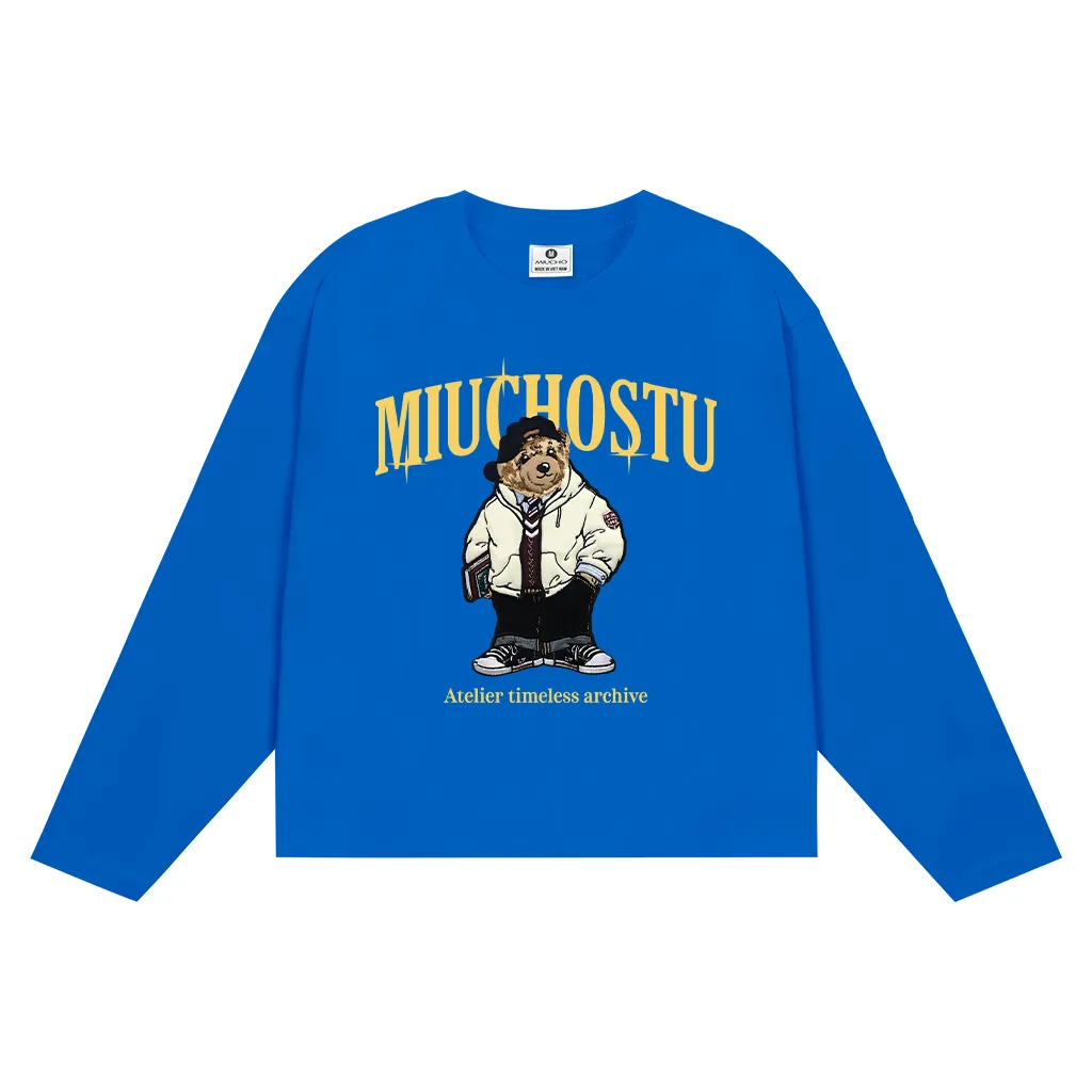 Áo thun boxy tay dài Miucho cotton thoáng mát dày dặn cổ tròn chú gấu đáng yêu in mix 2660_thumbnail_10