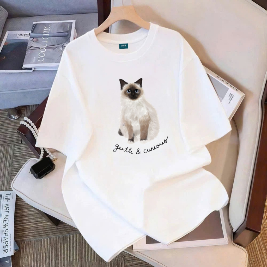 Áo thun unisex UX30-1171 mèo trắng gentle&curious dáng oversized local brand WETEE_thumbnail_0