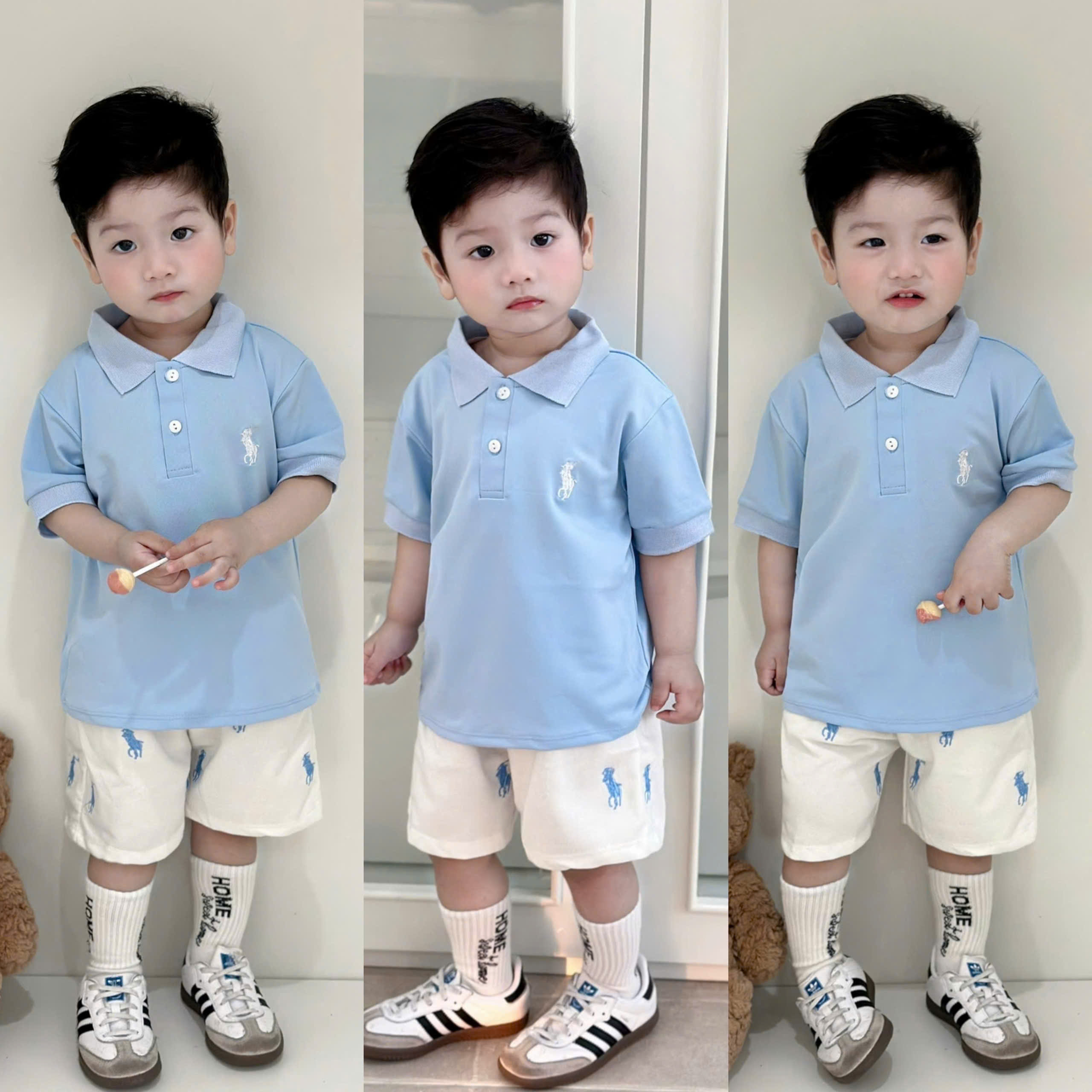 C67 BỘ POLO XANH TRỜI THÊU NGỰA - A117.1748