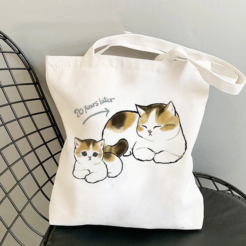 Túi tote phong cách Hàn Quốc in hình mèo - Túi vải canvas kích thước 33x37cm đựng vừa A4 và laptop - TOTE09_thumbnail_7