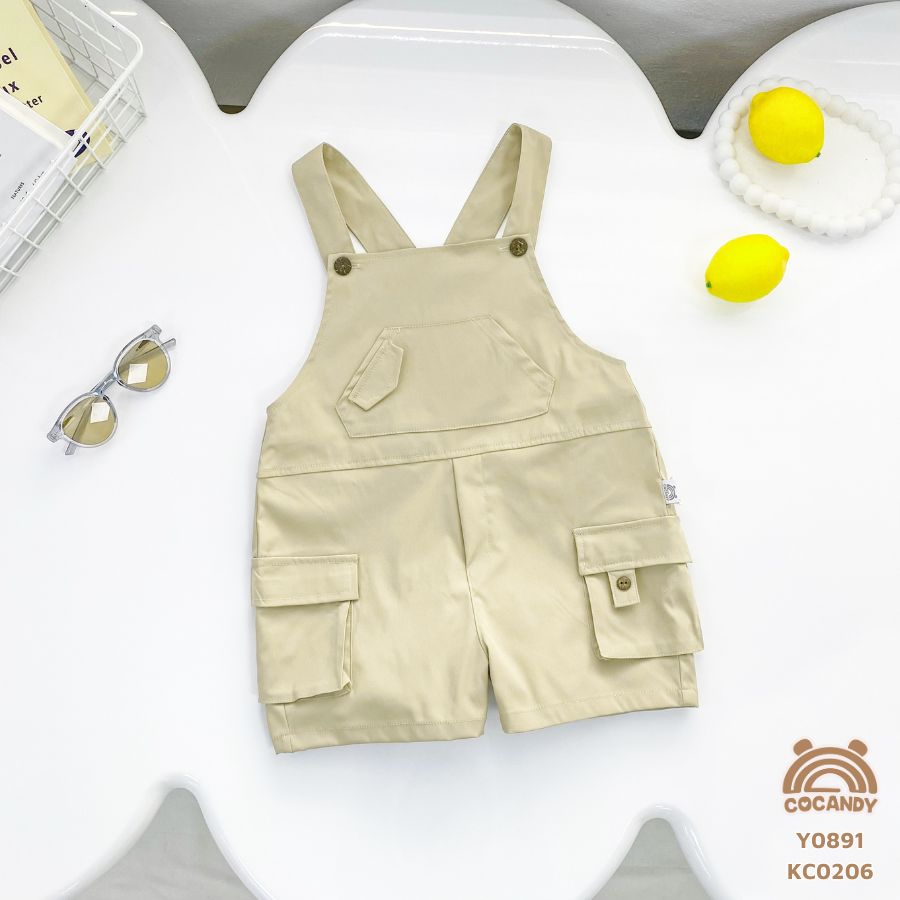 Yếm cộc BE NHẠT phối 2 túi ốp