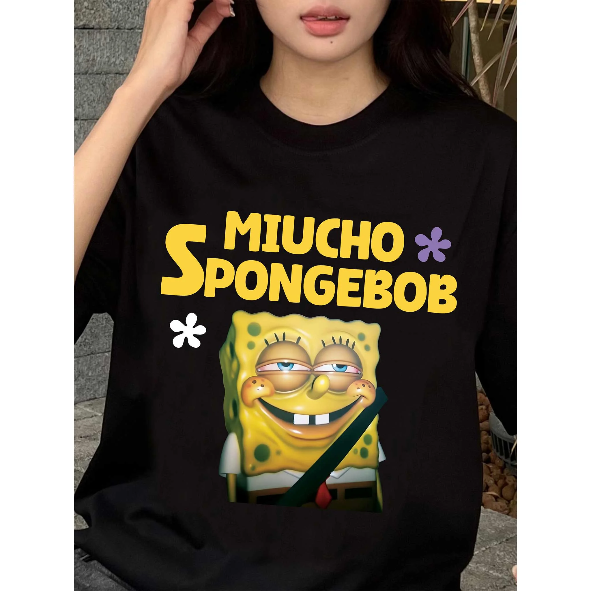 Áo thun boxy nam nữ Miucho Club vải cotton thoáng mát Spongebob in mix dễ thương 2827_thumbnail_5