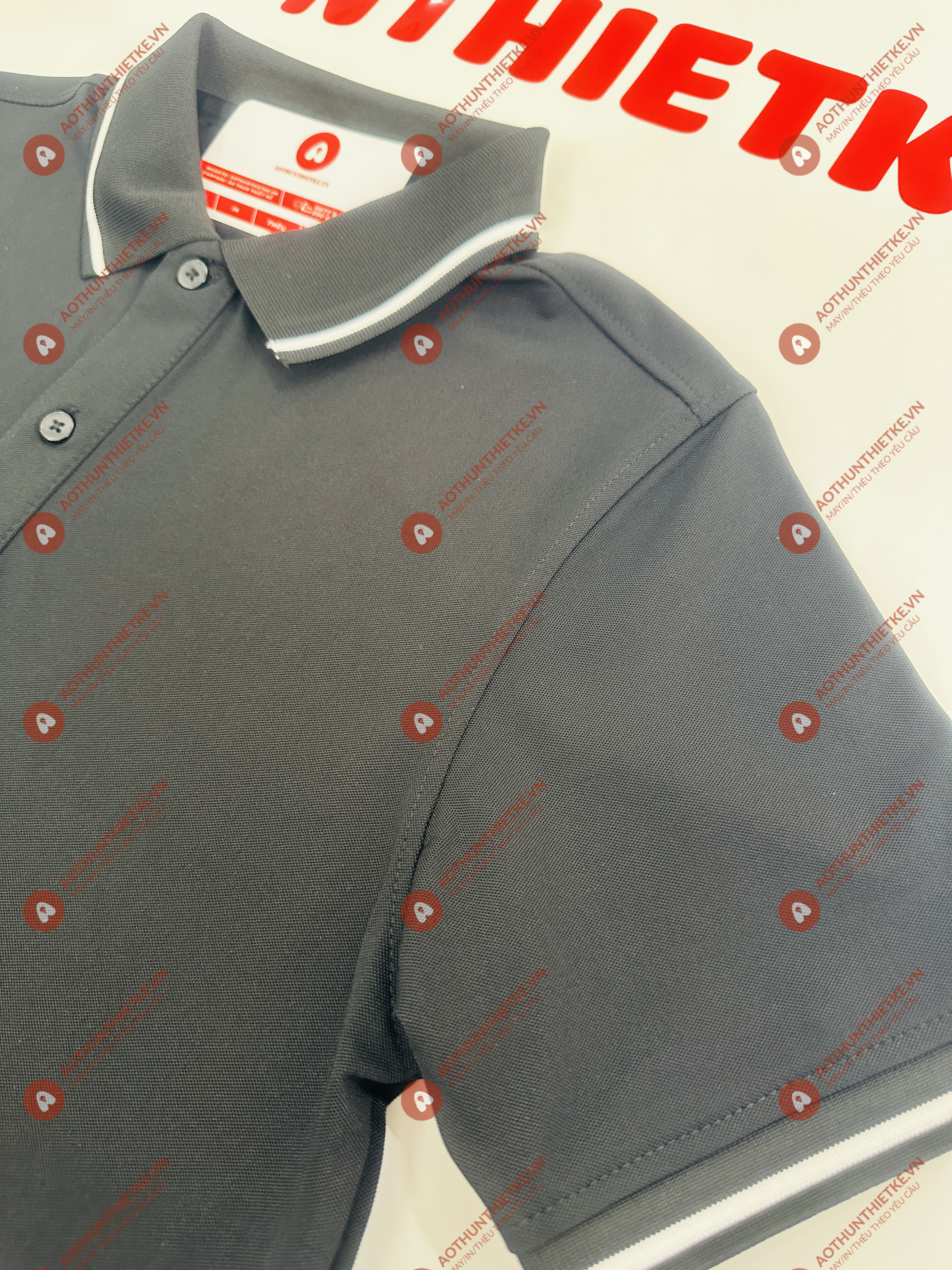 Áo Đồng Phục Polo 1 Sọc Đen Trắng_thumbnail_1