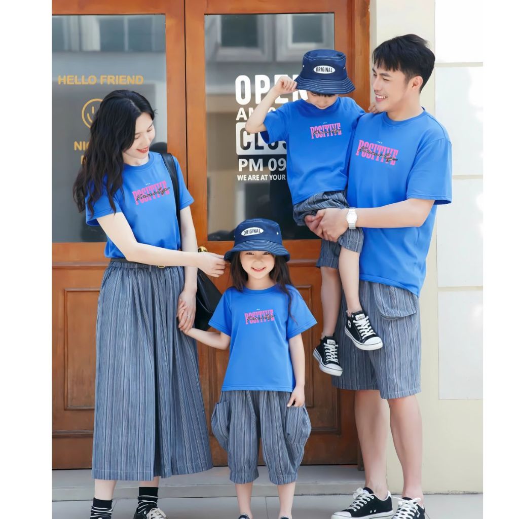 Áo phông gia đình in chữ Positive - Áo thun đồng phục gia đình 3-4-5 người - Loza RT3046-AT3046