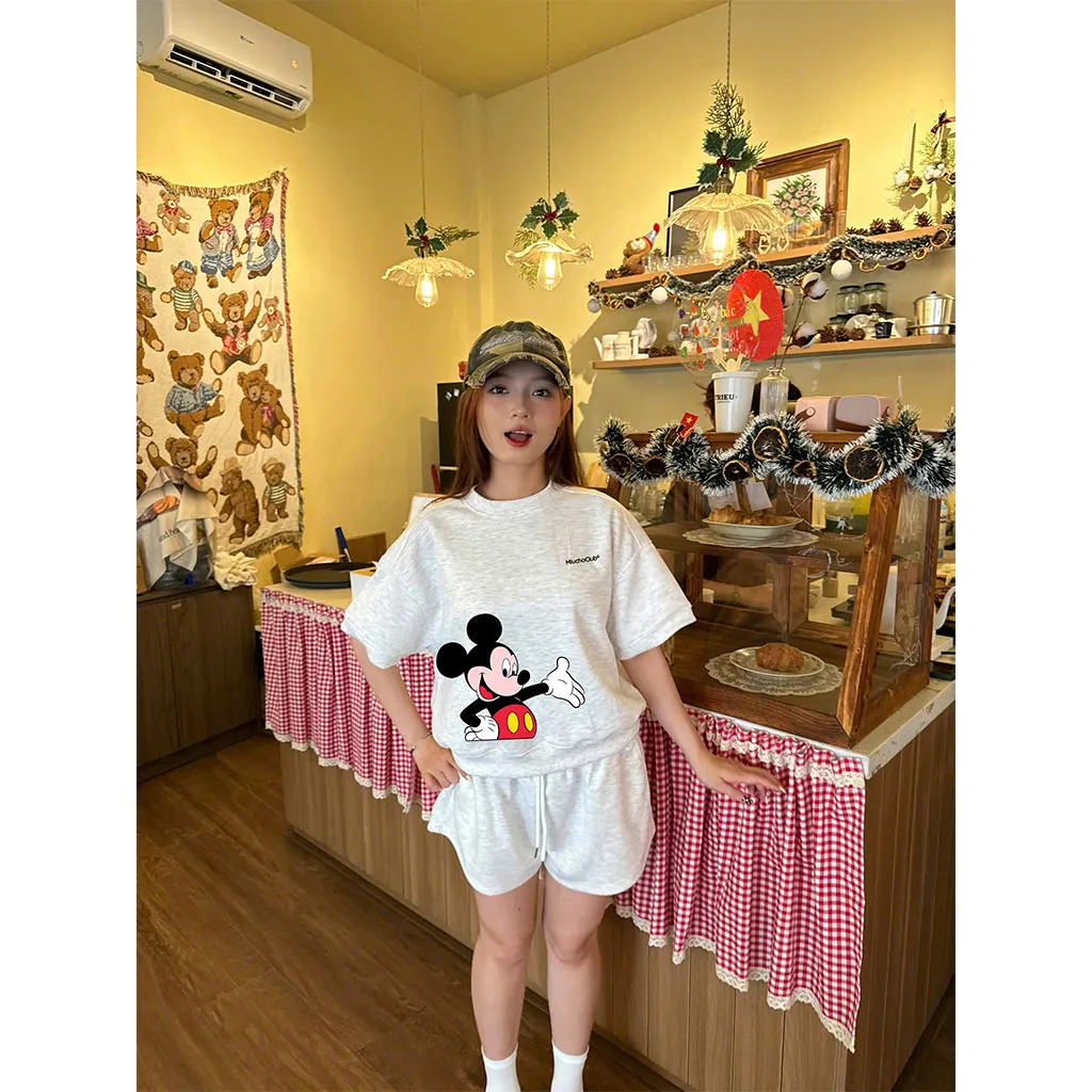Áo sweater boxy nữ tay ngắn hình chuột mickey 2600 Miucho vải nỉ 2 da thoáng mát tay ngắn cổ tròn in mix_thumbnail_6
