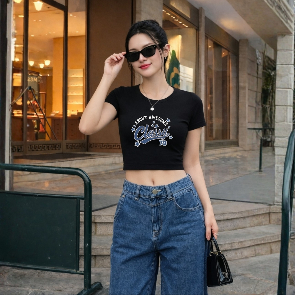 Áo croptop nữ chữ Classy 78 dáng ôm chất thun cotton local brand WETEE - WC1161_thumbnail_2