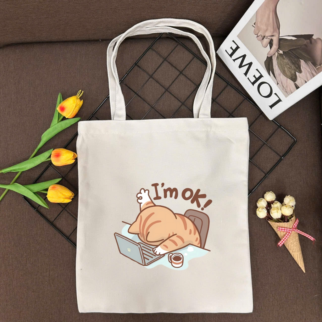 Túi tote vải canvas in hình mèo cute có khoá kéo và ngăn phụ, đi học, đi chơi - TOTE16_thumbnail_15
