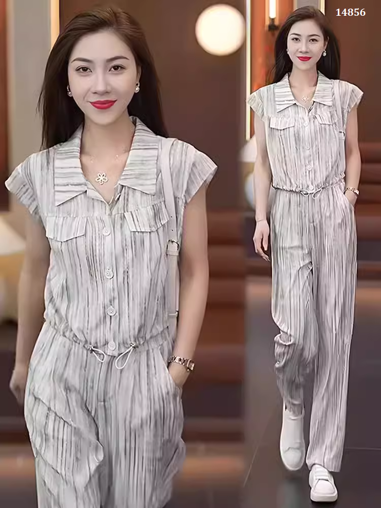 14856-Set bộ áo cổ bẻ  phối quần suông (lụa đũi)_thumbnail_2