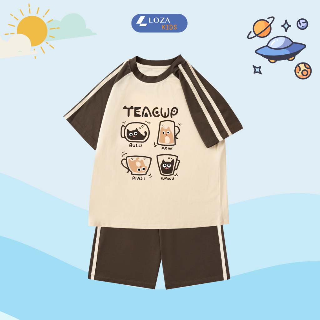 Đồ bộ cho bé màu be phối nâu nhiều hình - Loza Kids BF001_thumbnail_4