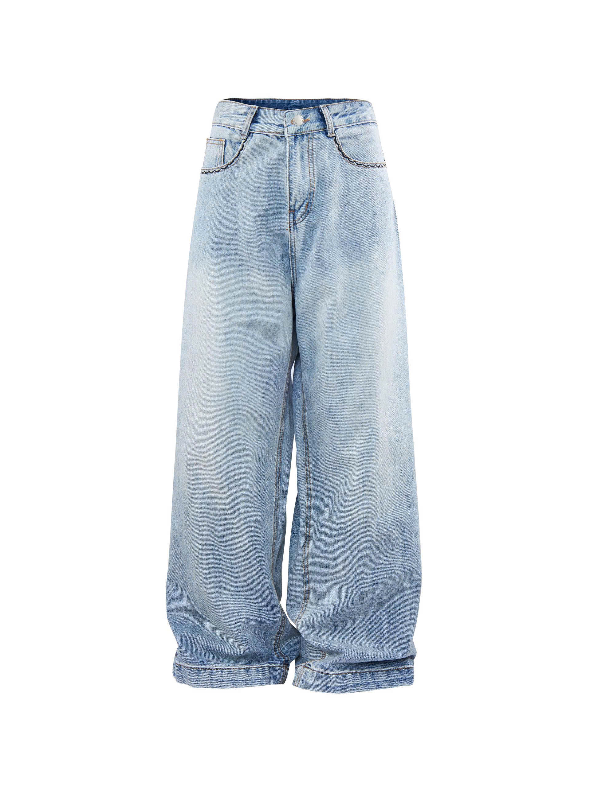 BIGSIZE-Quần jean suông phối ren T-QJ392