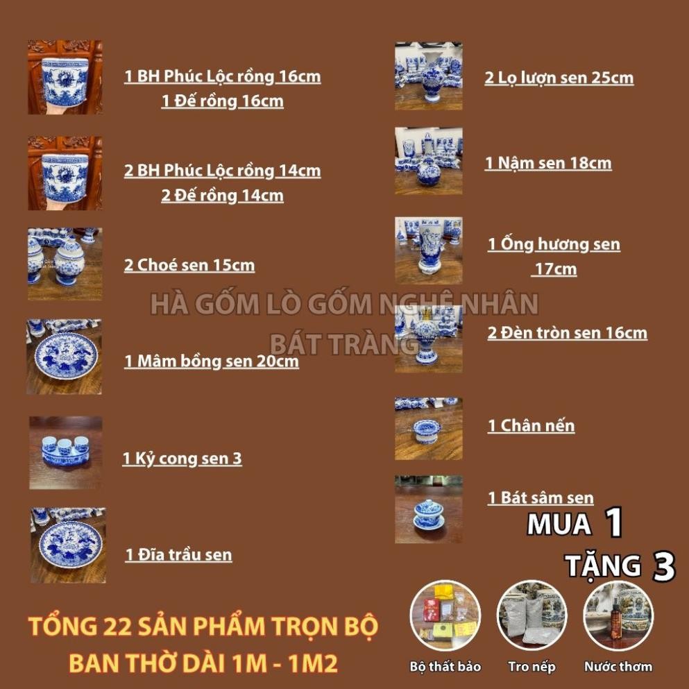 HG363 Đồ Thờ Cúng Bộ 22 món ban thờ 1M - 1M2 men lam nghệ nhân Bát Tràng chế tác TẶNG Thất Bảo, Tro Nếp_thumbnail_1