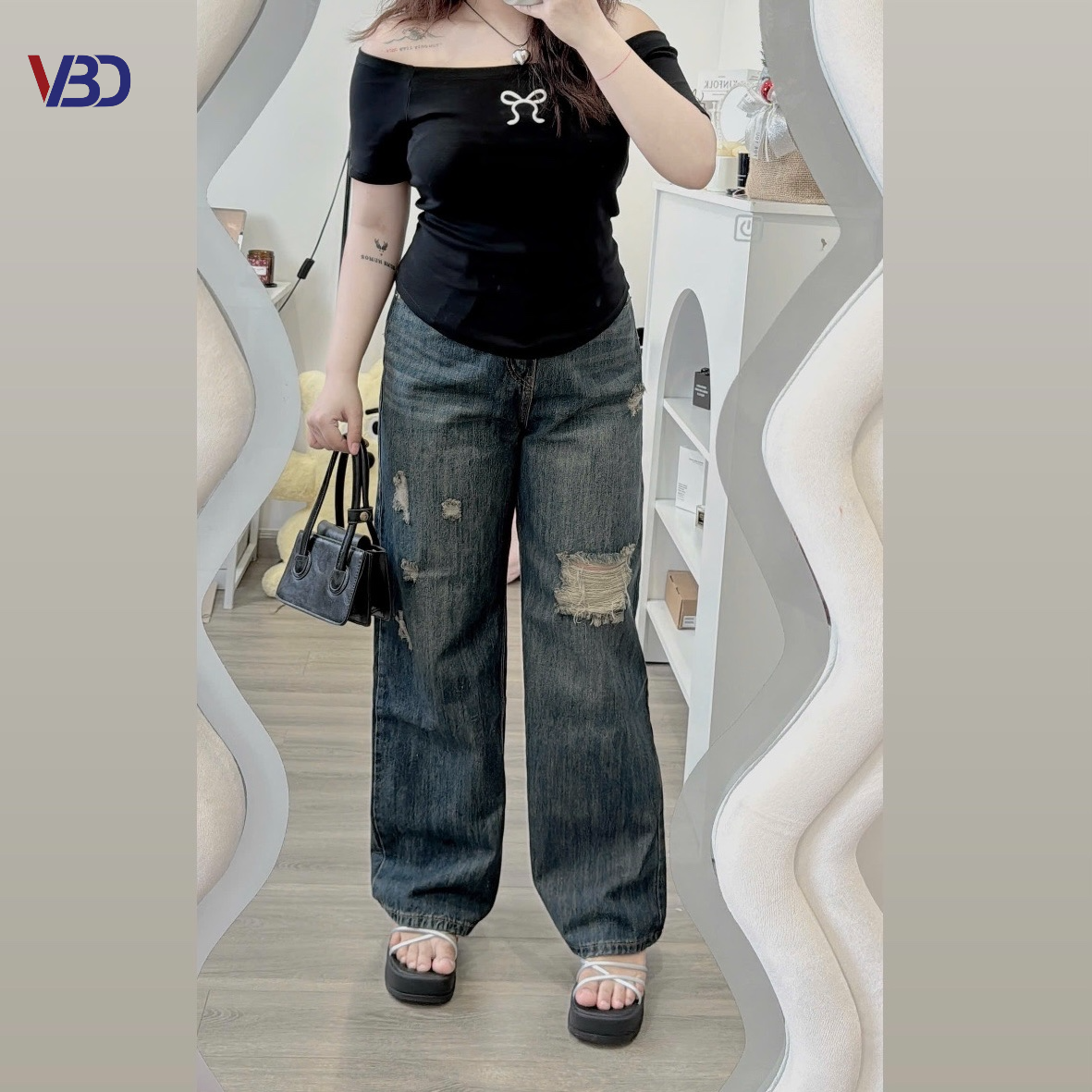 Quần jean ống suông rách kiểu lưng cao bigsize QJ364 dành cho nàng béo mập từ 55-90kg_thumbnail_7