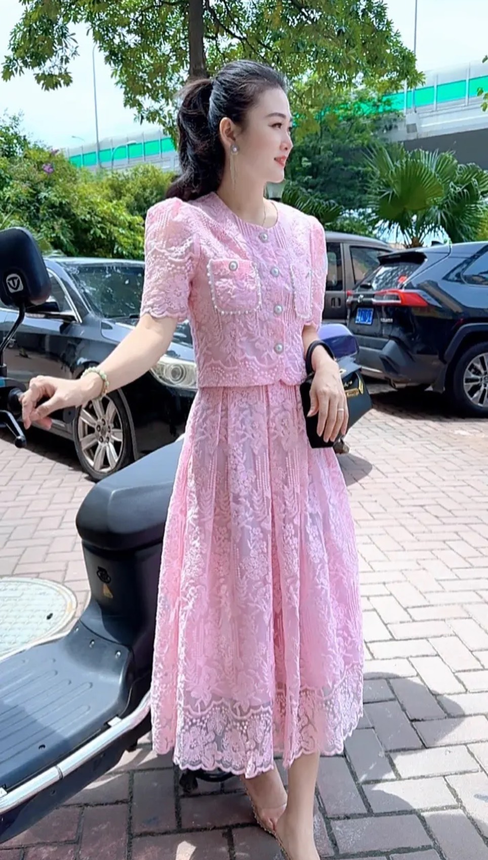 Set nguyên bộ Áo váy ren xếp ly phong cách hàn quốc_thumbnail_1