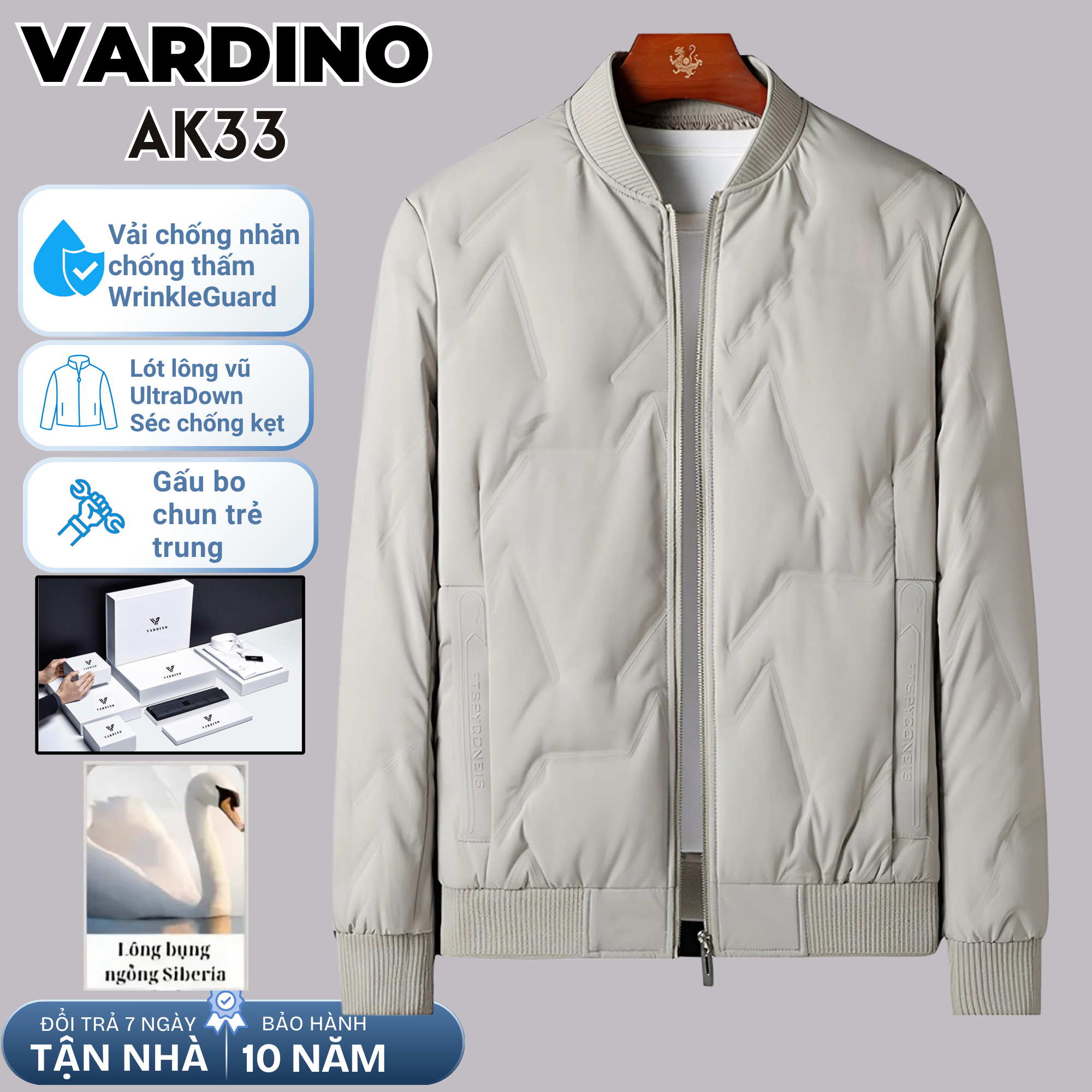 Áo khoác bomber nam công sở Vardino lót lông vũ AK33_thumbnail_2