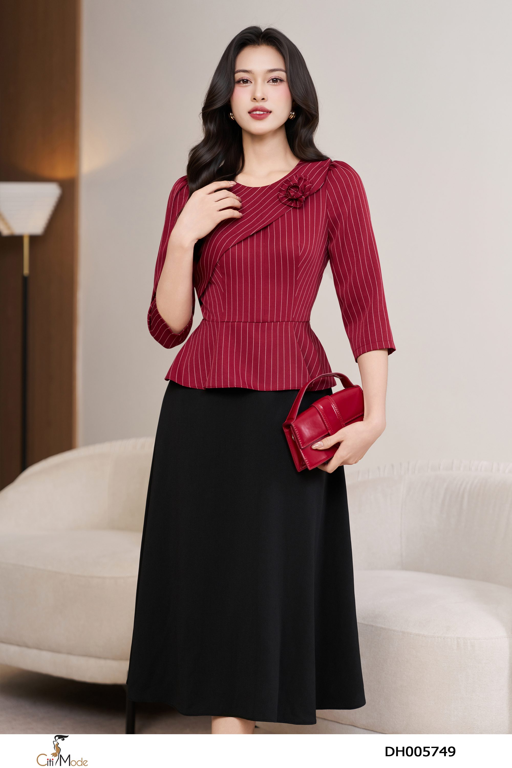 Đầm xòe liền peplum cách điệu cổ sam tay lỡ_thumbnail_2