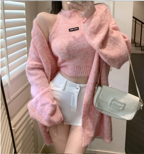 Bộ Áo Cropped & Áo Khoác Cardigan Dệt Kim Mềm Mại_thumbnail_5