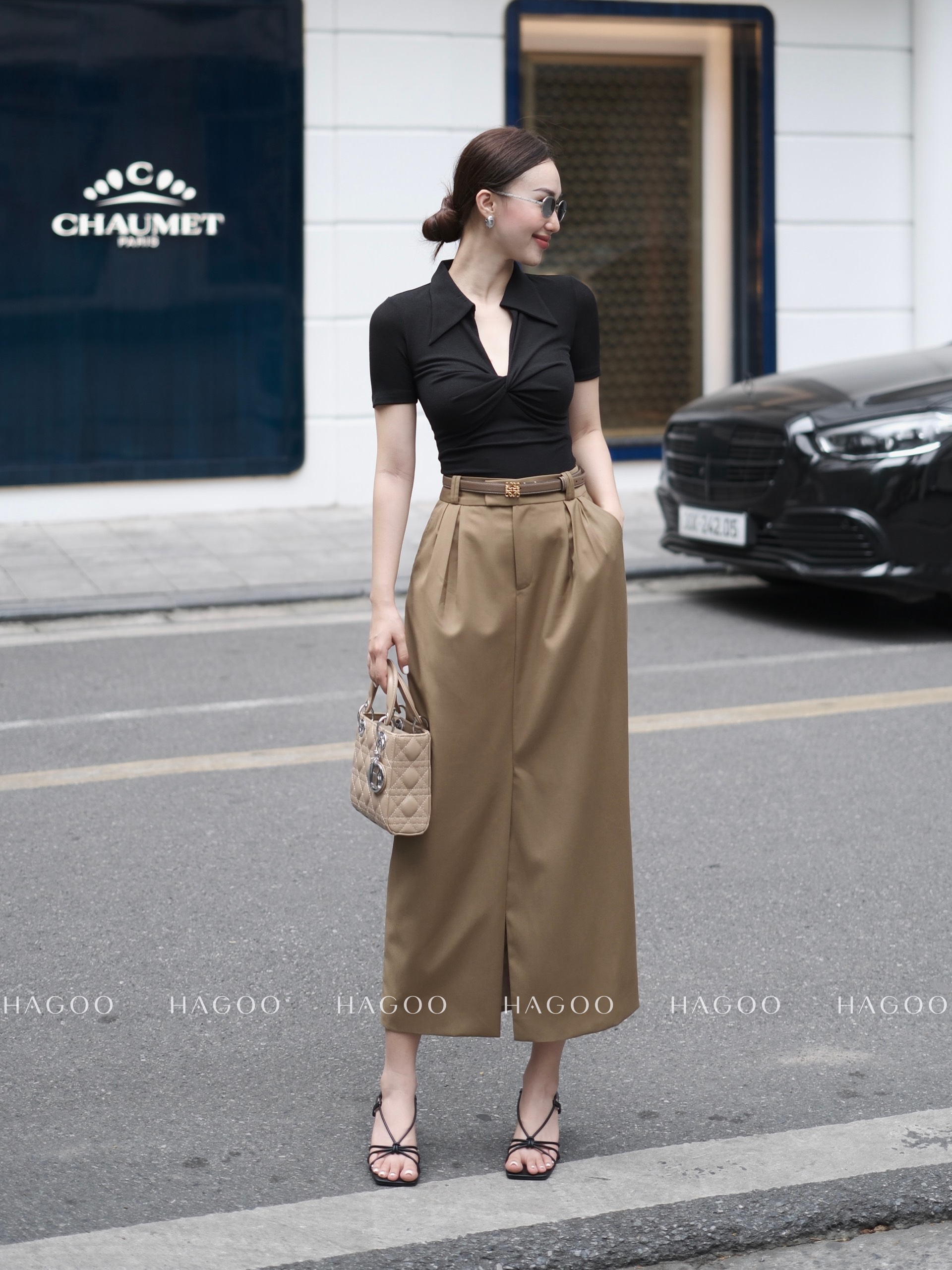 Áo thun xoắn ngực cổ Đức HAGOO