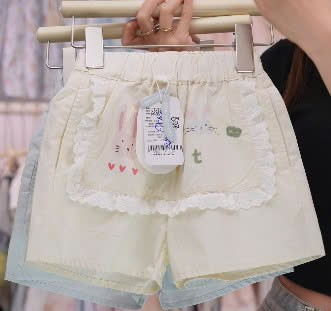 CX116 -  Quần cotton short kem phối yếm ren in hình thỏ hãng CX7