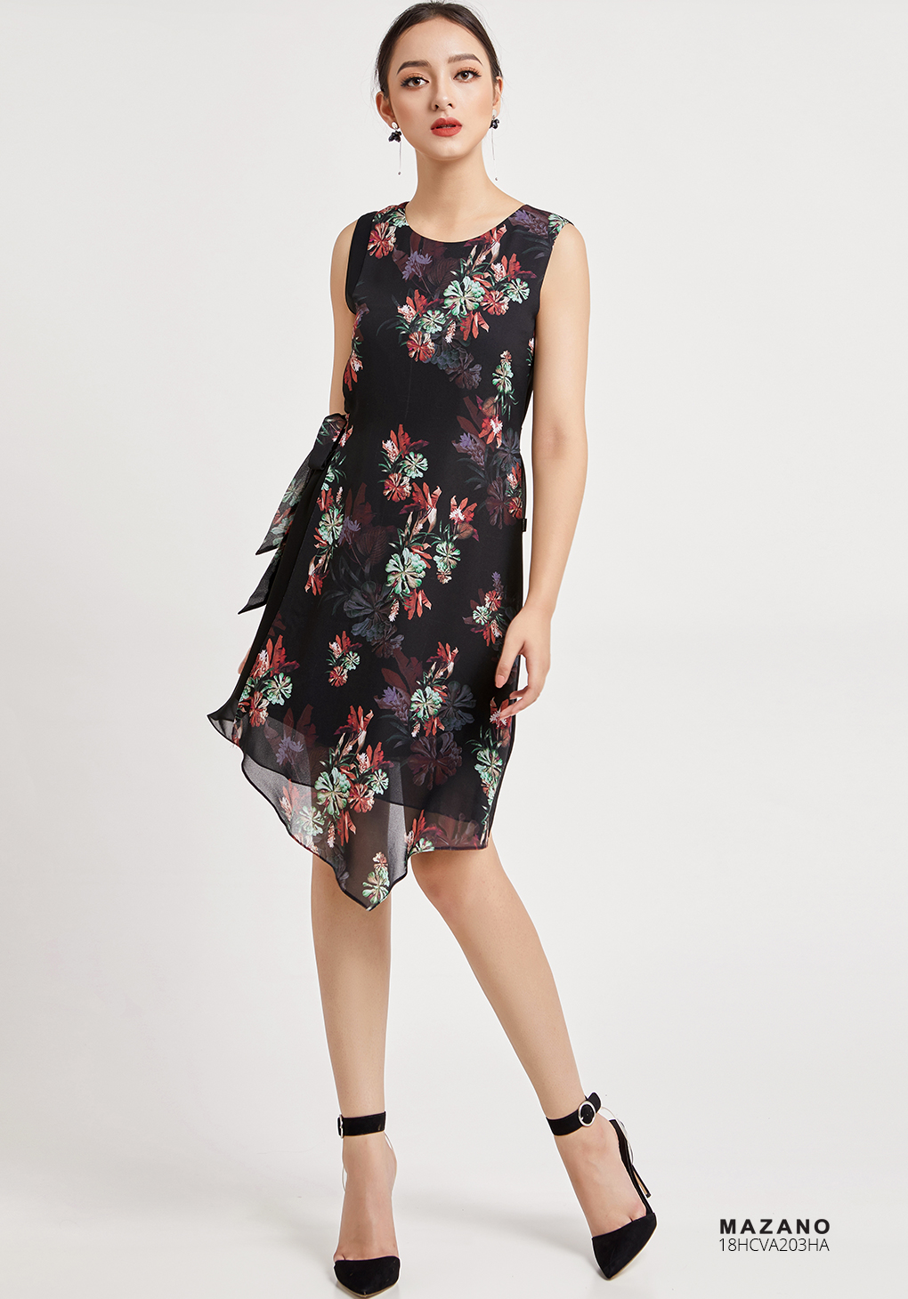 Váy hoa sát tay thắt đai