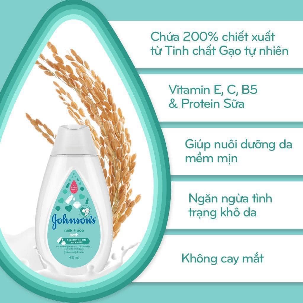 Sữa tắm Johnson's Milk + Rice Baby Bath 200ml
