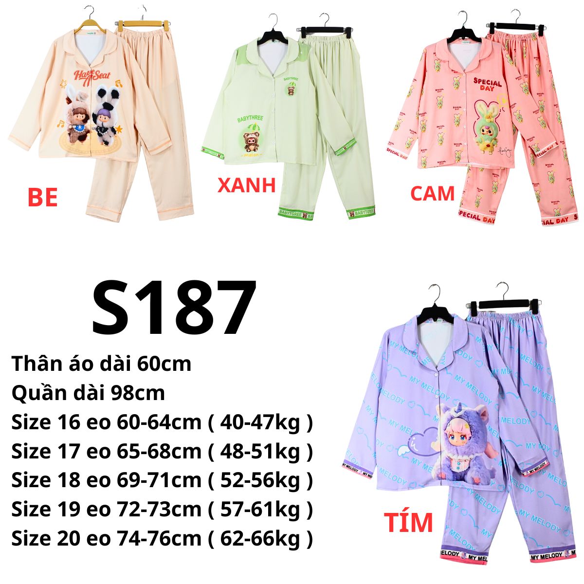 S187 Bộ pizama lụa người lớn (tay dài)