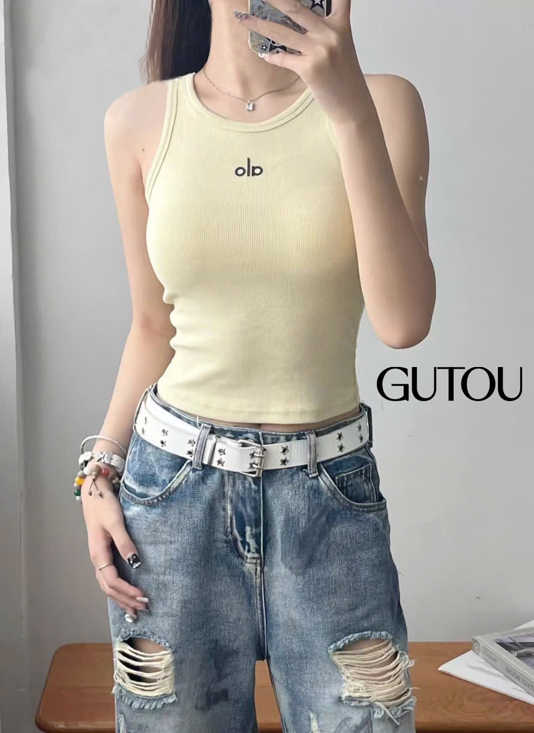 [ GUTOU ] Áo Ba Lỗ Basic Thêu 