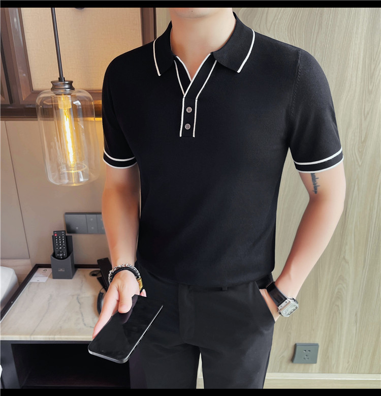 PA45 – Áo polo nam lụa lạnh viền màu tương phản Douyin