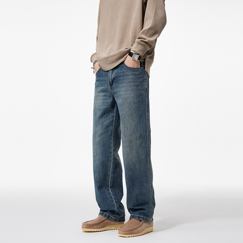 ClanfitQuần jeans nam ống rộng màu đen cao cấp mới mùa thu, quần ống rộng cổ điển đa năng_thumbnail_1