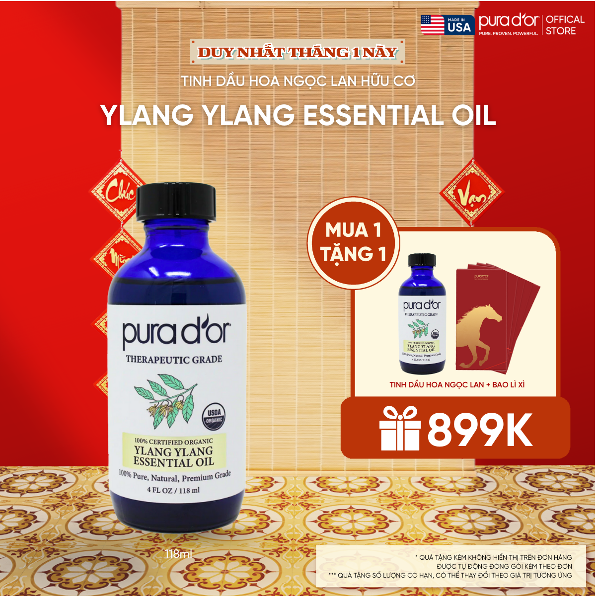 Tinh Dầu Hoa Ngọc Lan Tây hữu cơ Pura D'or Therapeutic Grade Ylang Ylang Essential Oil 118ml_thumbnail_0