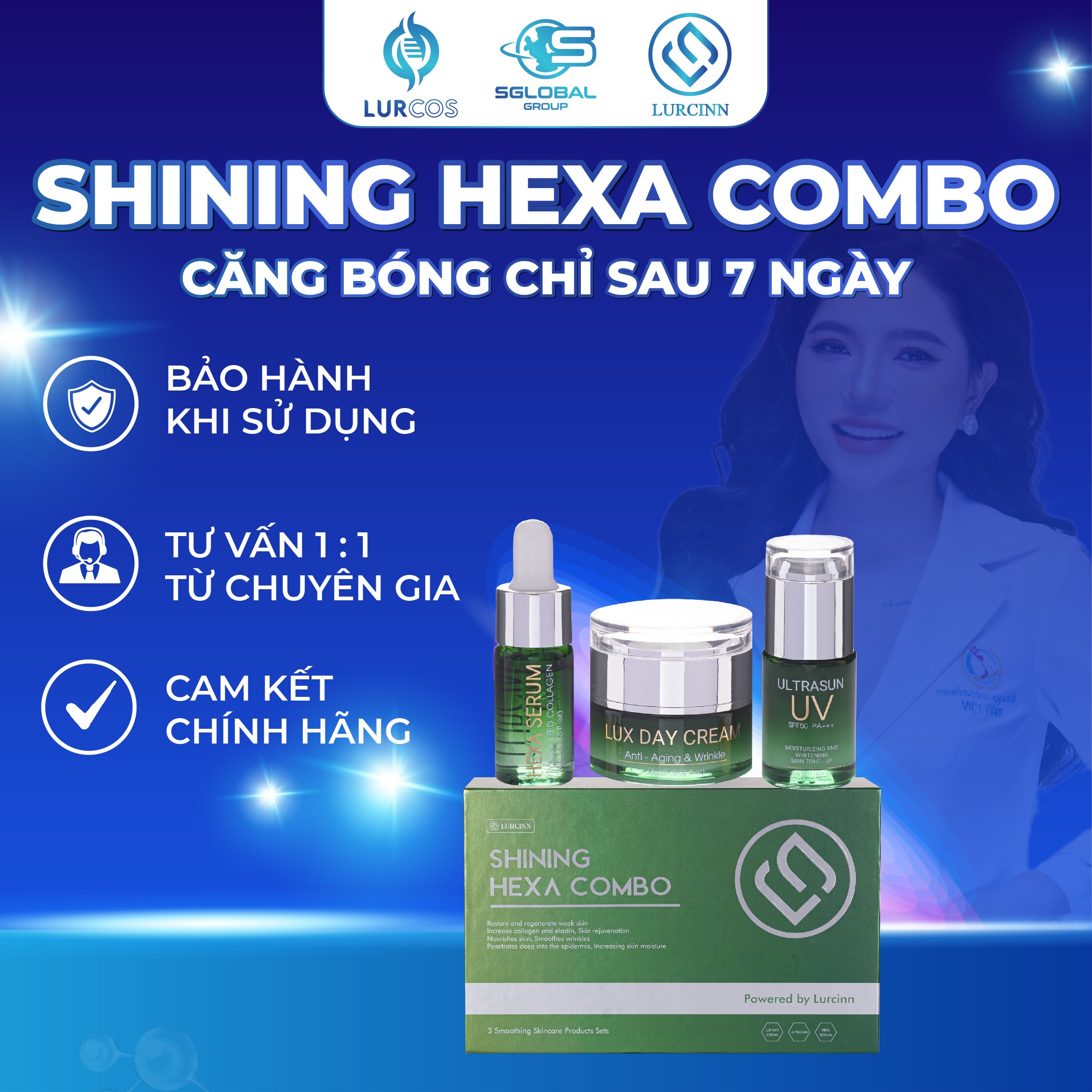 Bộ Dưỡng Trắng Da Căng Bóng Tại Nhà X20 Lần Shining Hexa Combo Lurcinn - Căng bóng chỉ sau 7 ngày