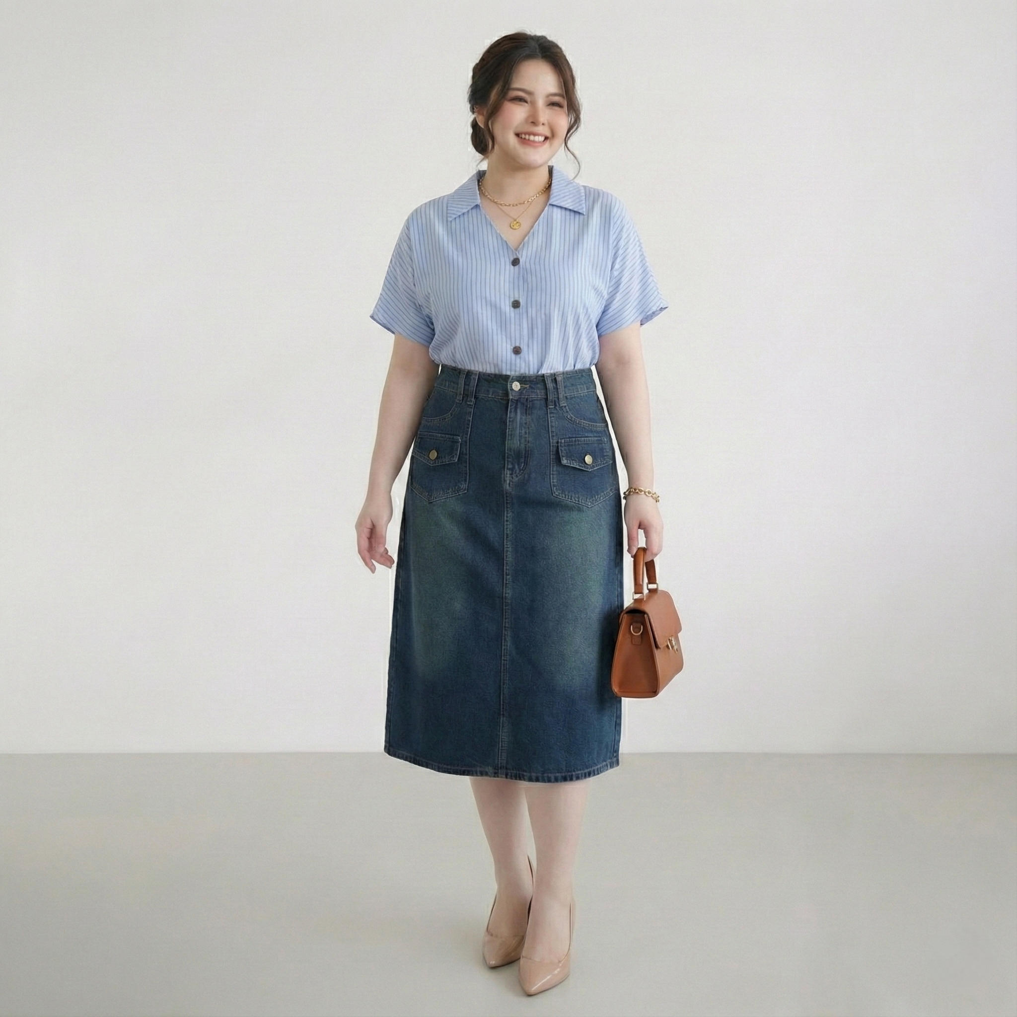 Chân váy dáng dài viền túi bigsize JV401 dành cho nàng béo mập từ 55-90kg