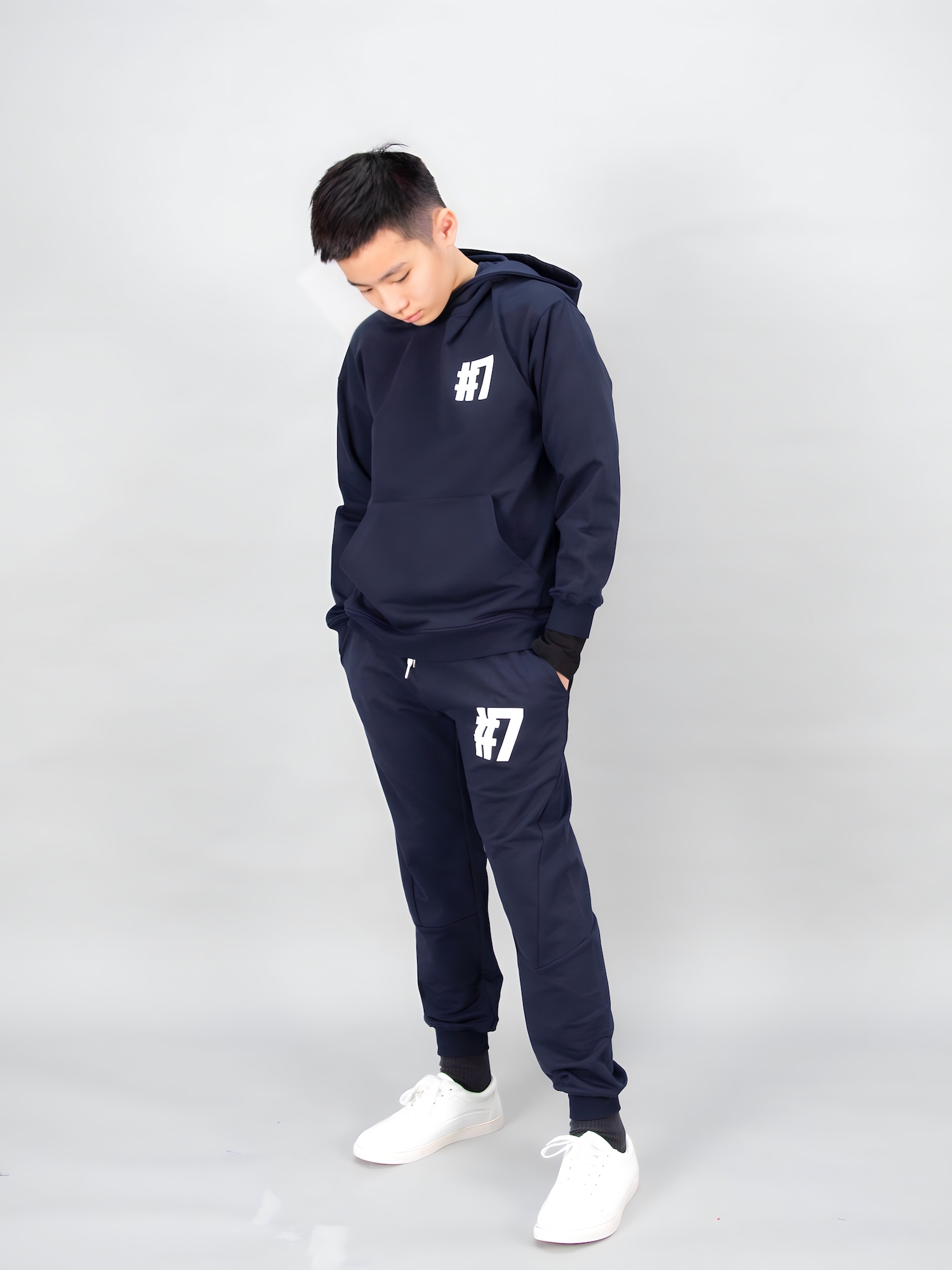 Áo nỉ hoodie màu navy in #7
