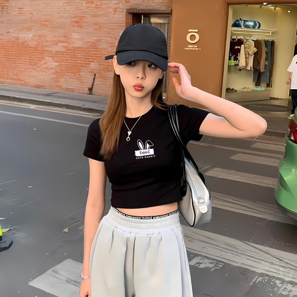 Áo croptop nữ dáng ôm in hình thỏ - Áo thun baby tee thời trang LOZA CR6198_thumbnail_1