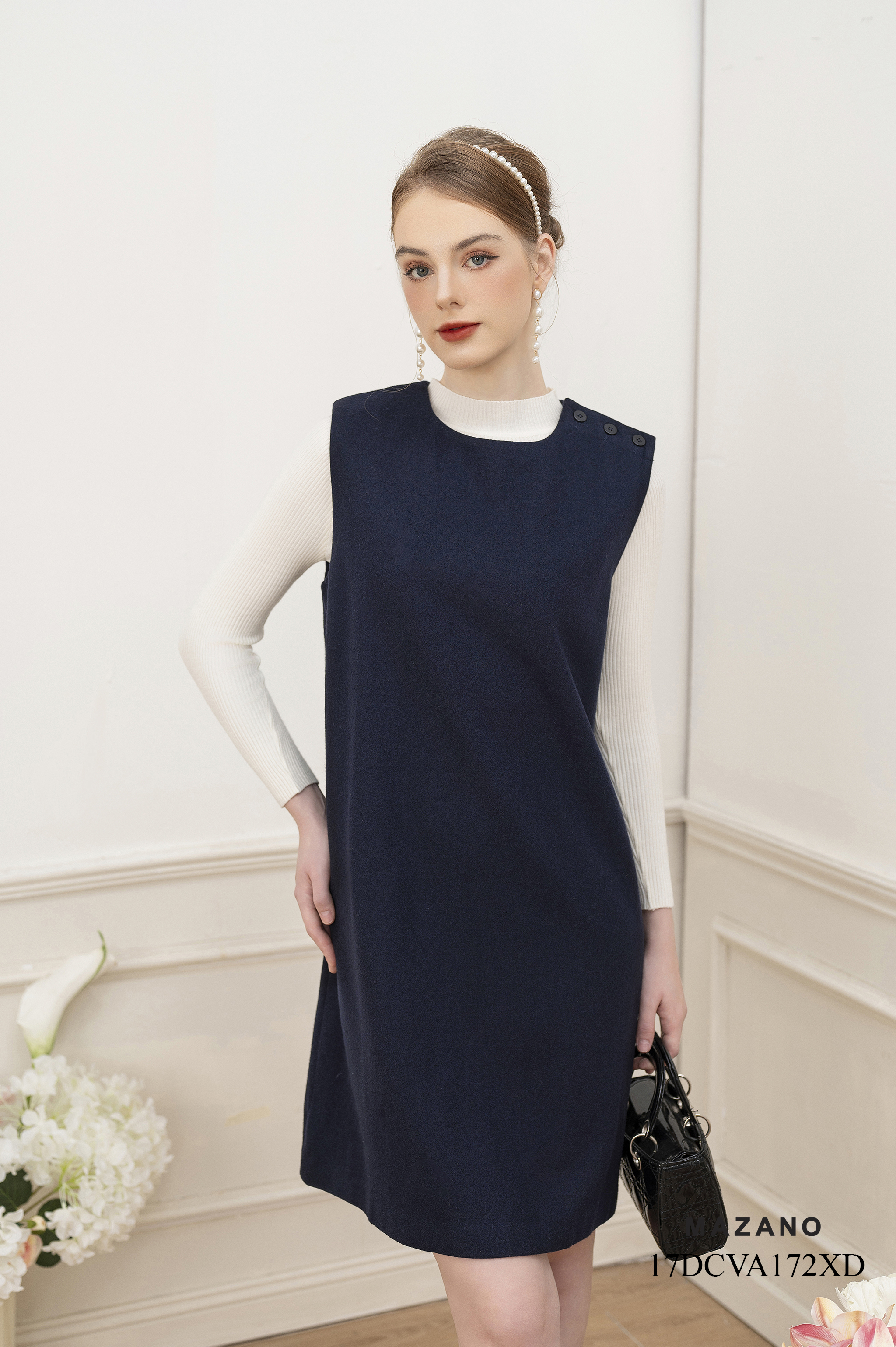 Đầm Dạ 100% Lông Cừu Dáng Suông Thắt Đai Không Tay_thumbnail_3