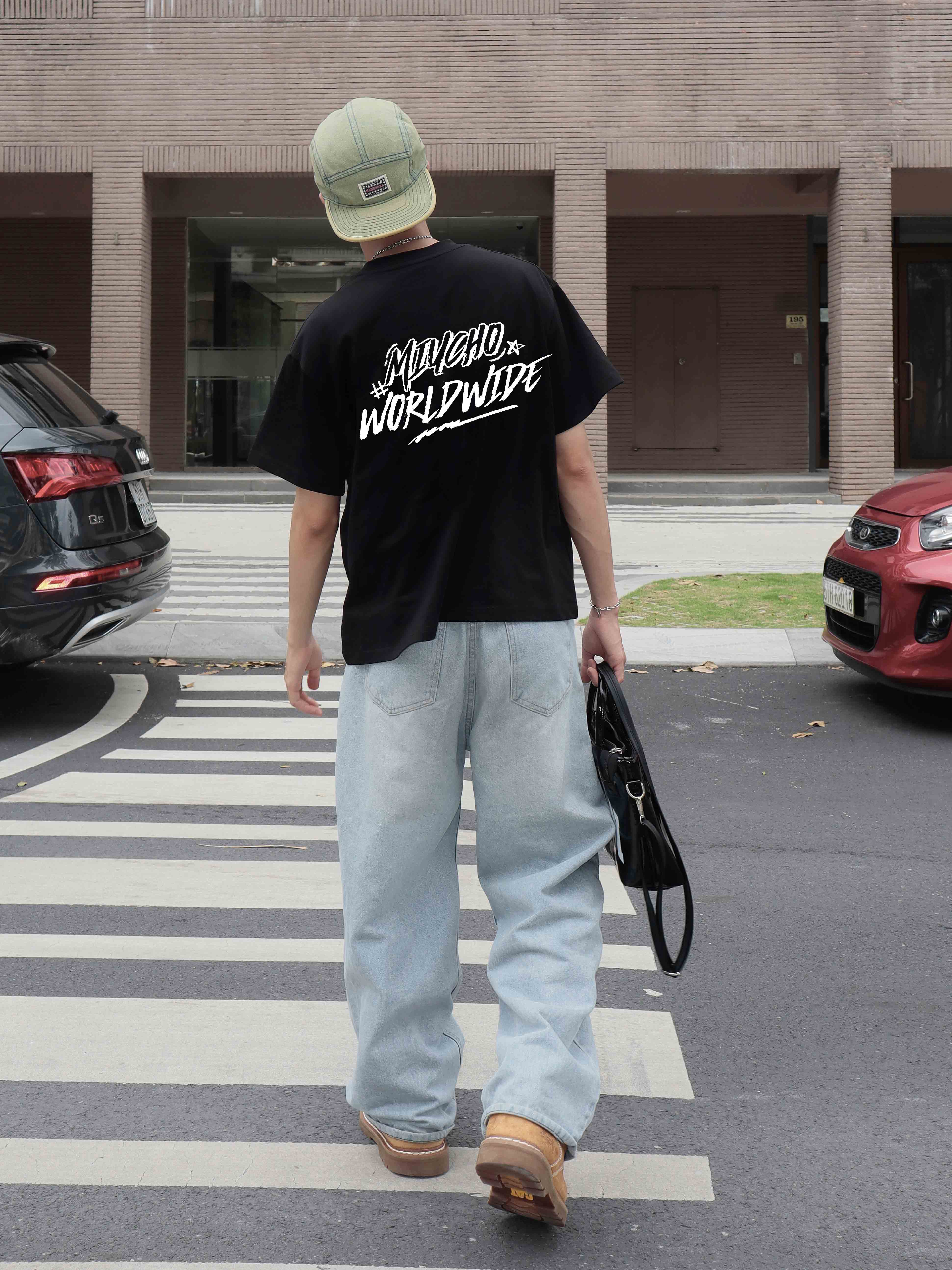 Áo phông nam world wide form boxy 2149 Miucho Club vải cotton 2c 250gsm cổ tròn đứng form in mix_thumbnail_2