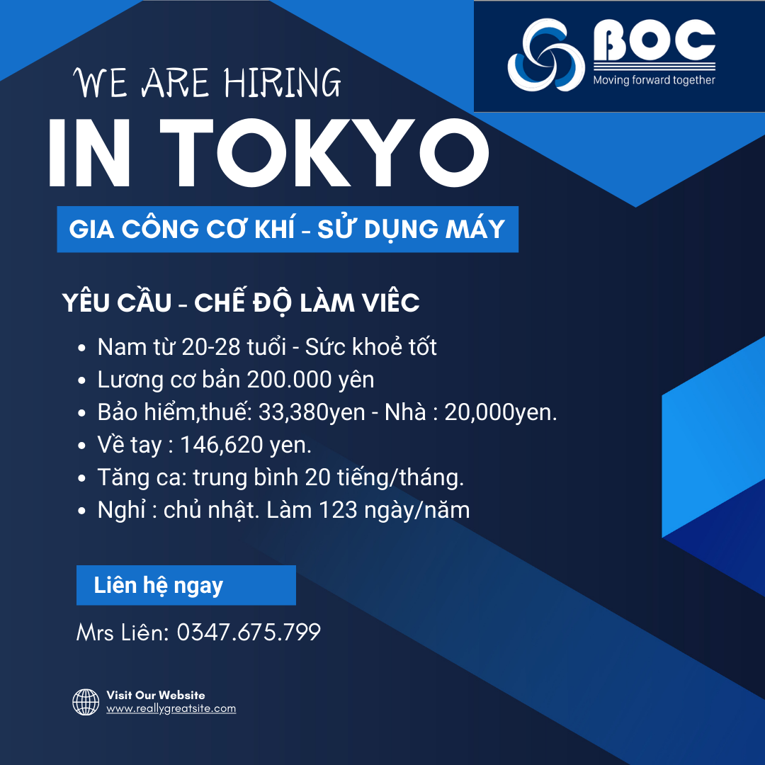 BOC TUYỂN DỤNG ĐẦU NĂM CHO ĐƠN HÀNG TẠI TOKYO