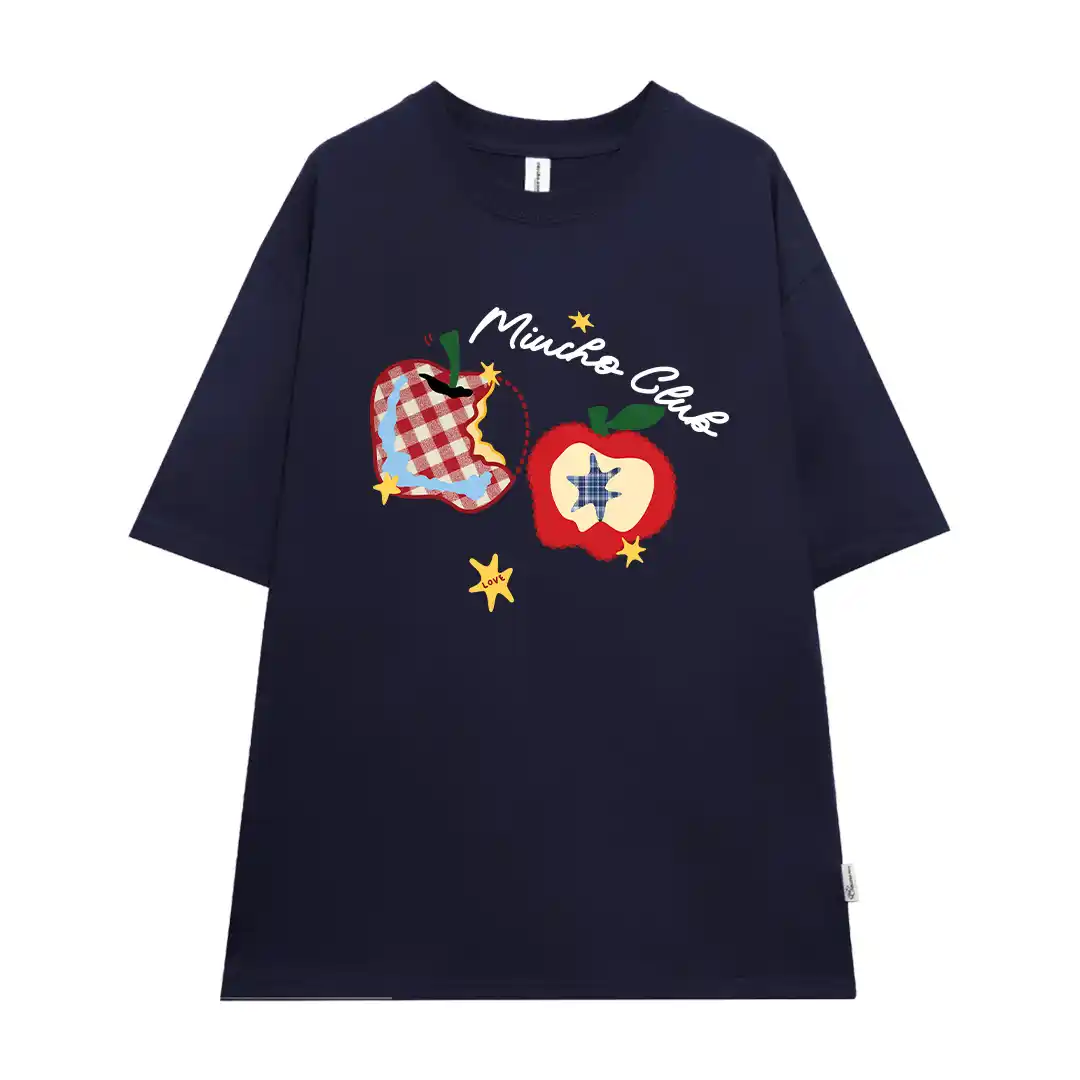 Áo thun couple form oversize Miucho vải cotton mềm mại dày dặn hình quả táo in mix 2783_thumbnail_12