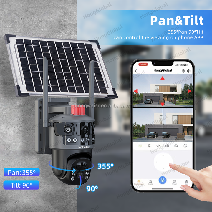 8MP 4K Eseecloud V380 Pro 3 Screens Dual Lens Solar Wireless PTZ Camera Surveillance WiFi 4G Sim Card CCTV Security Solar Camera