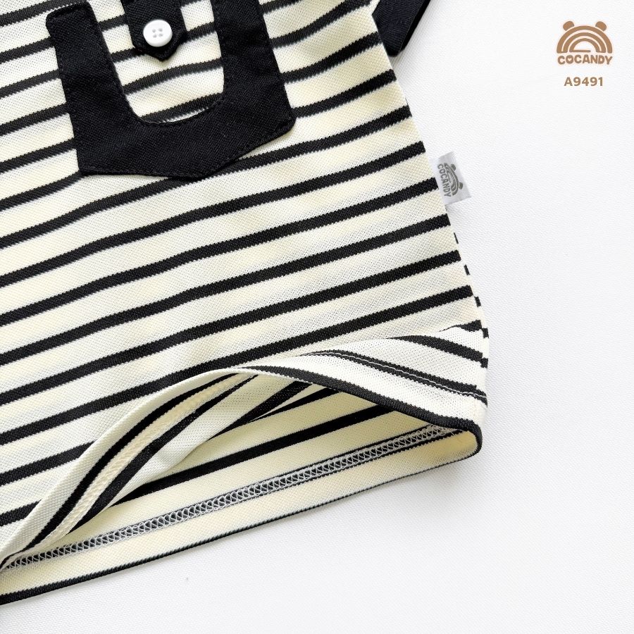 Áo cộc kẻ ĐEN BE cổ tròn túi ngực phối_thumbnail_3