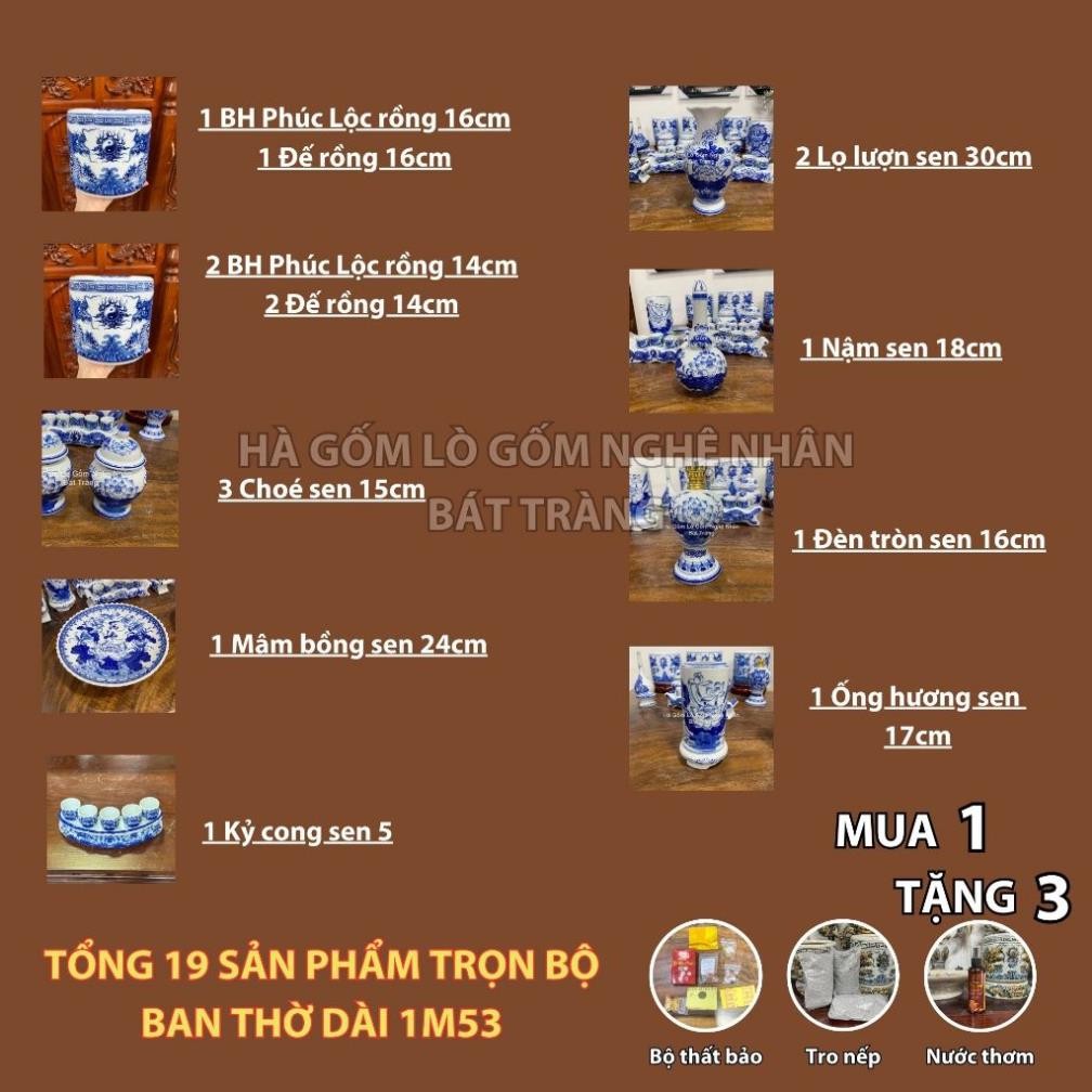HG344 Đồ Thờ Cúng Bộ 19 món ban thờ 1M53 men lam nghệ nhân Bát Tràng chế tác TẶNG Thất Bảo, Tro Nếp_thumbnail_1