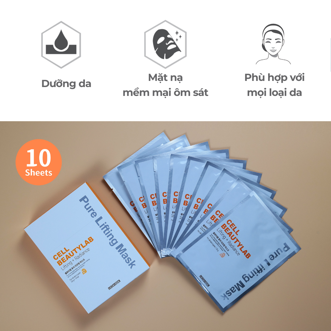 MEDICOSTECH CELL BEAUTYLAB PURE LIFTING MASK - Mặt Nạ Nâng Cơ Dưỡng Sáng & Phục Hồi Da Nhạy Cảm - Collagen Biển, Niacinamide, Rau Má - Hộp 10 Miếng - [MDC002]_thumbnail_2