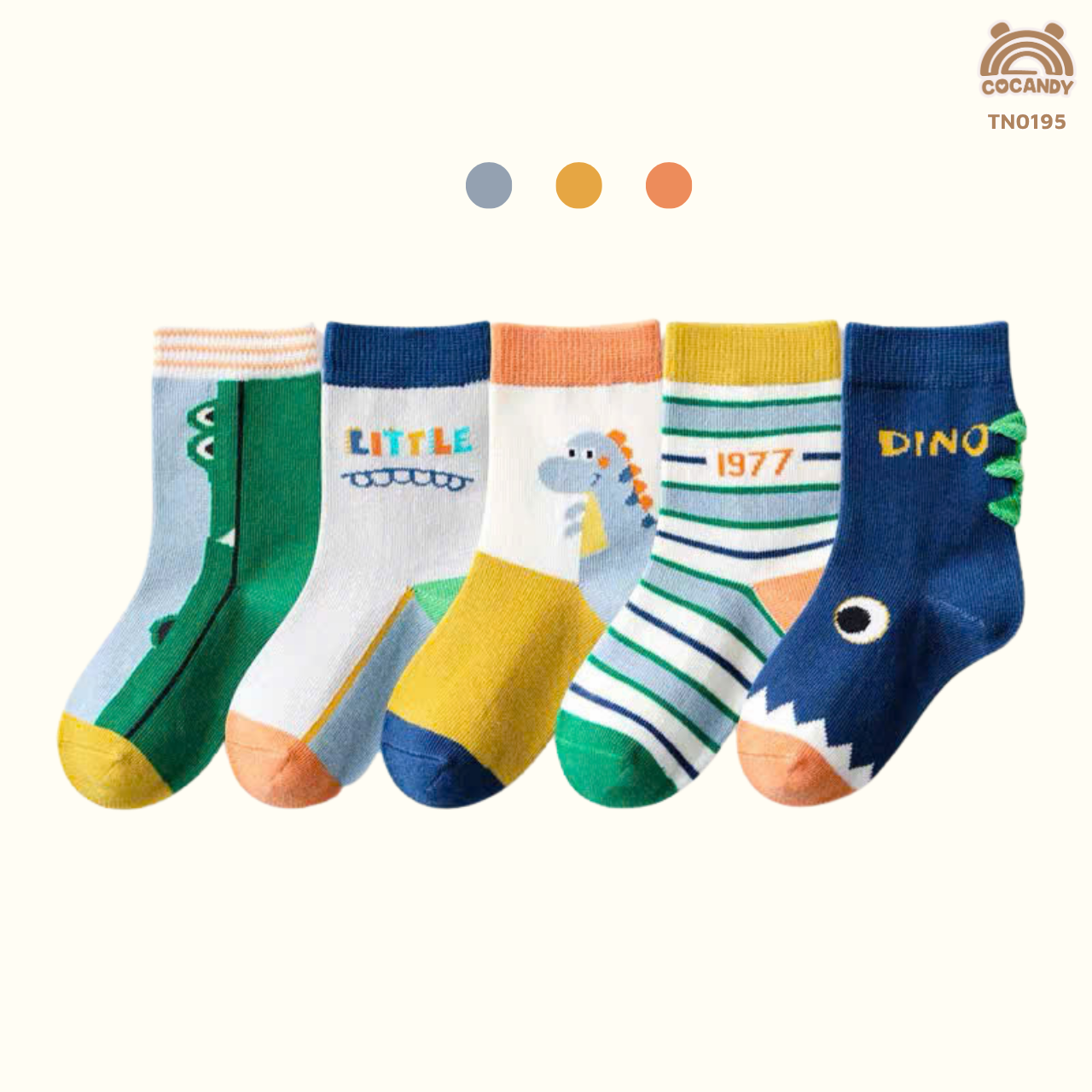 Set 5 đôi tất XANH BE phối CAM