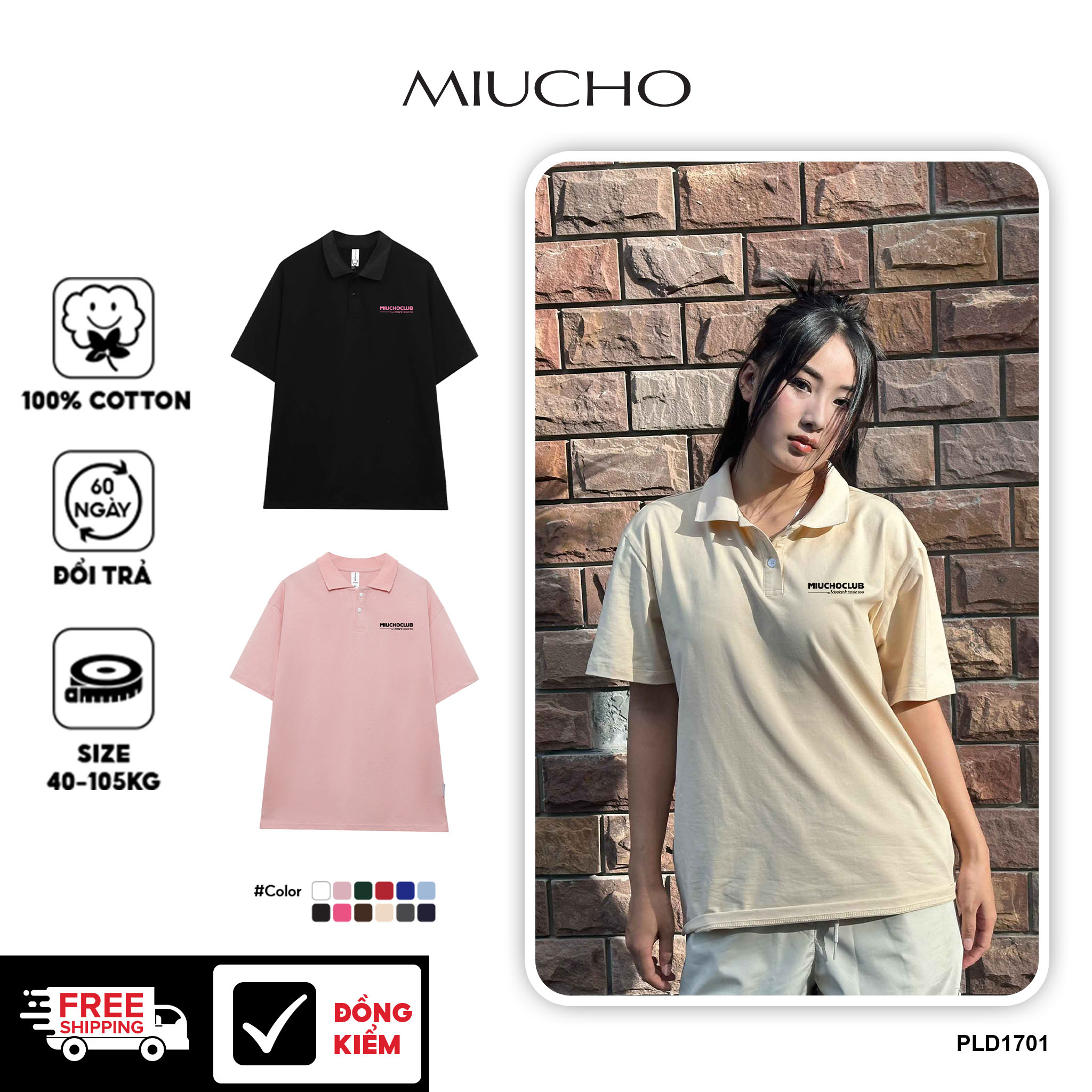 Áo polo nữ form rộng chất vải cotton co giãn thoáng mát PLD1701 Miucho in basic
