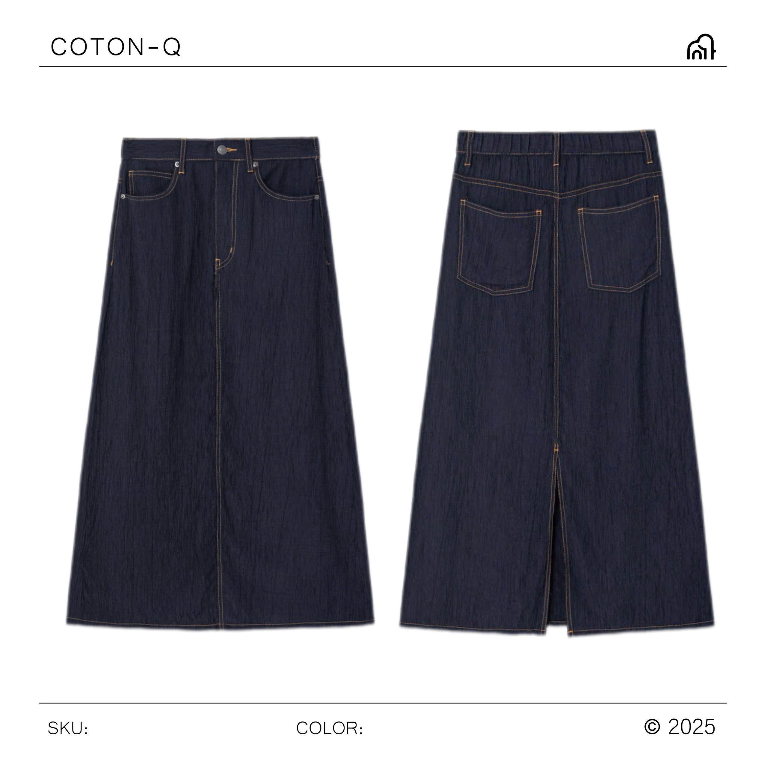 HS83 Chân váy dài phối viền chỉ ( XANH )