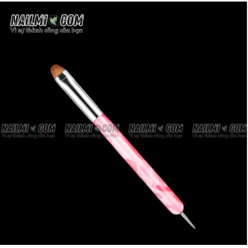 Cọ 2 đầu chùi phen - chấm bi cán màu hồng