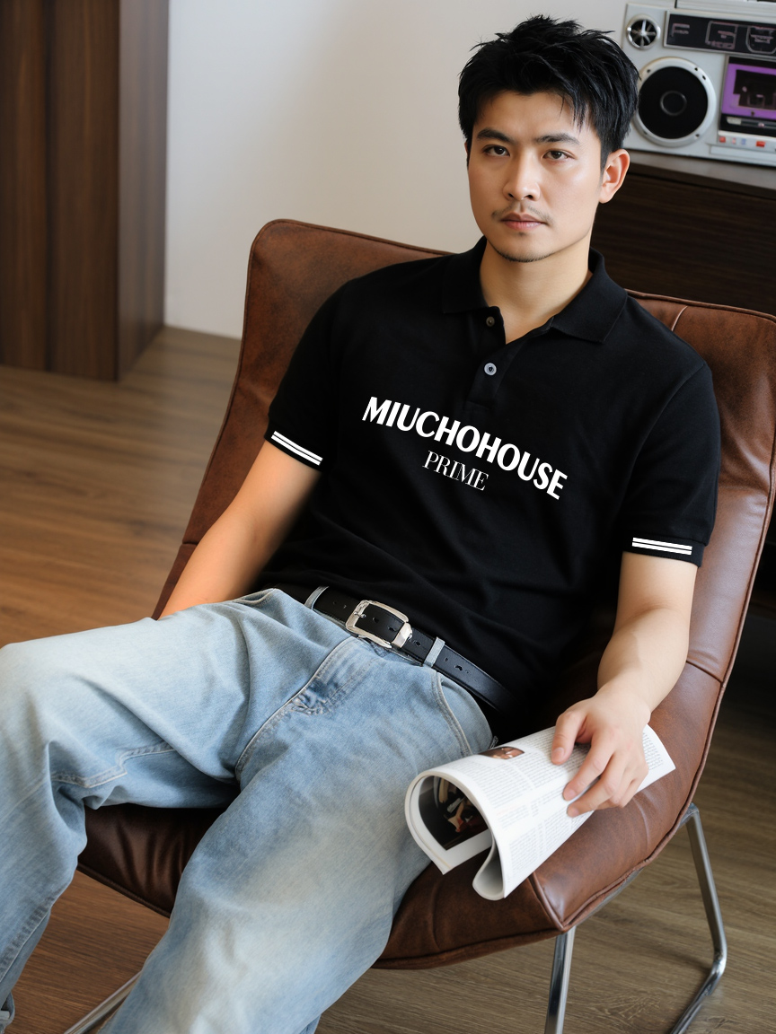 Áo polo nam form vừa 2238 Miucho Iconic vải cá sấu polyester co giãn thoáng mát in typography_thumbnail_5