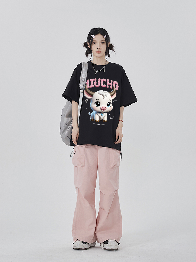 Áo thun form rộng 12 con giáp tuổi Sửu ATD1247 Miucho tay ngắn cổ tròn in mix_thumbnail_7