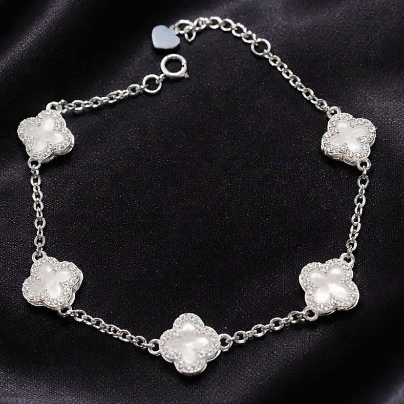 Vòng tay bạc xi kim Vancleef trắng xà cừ