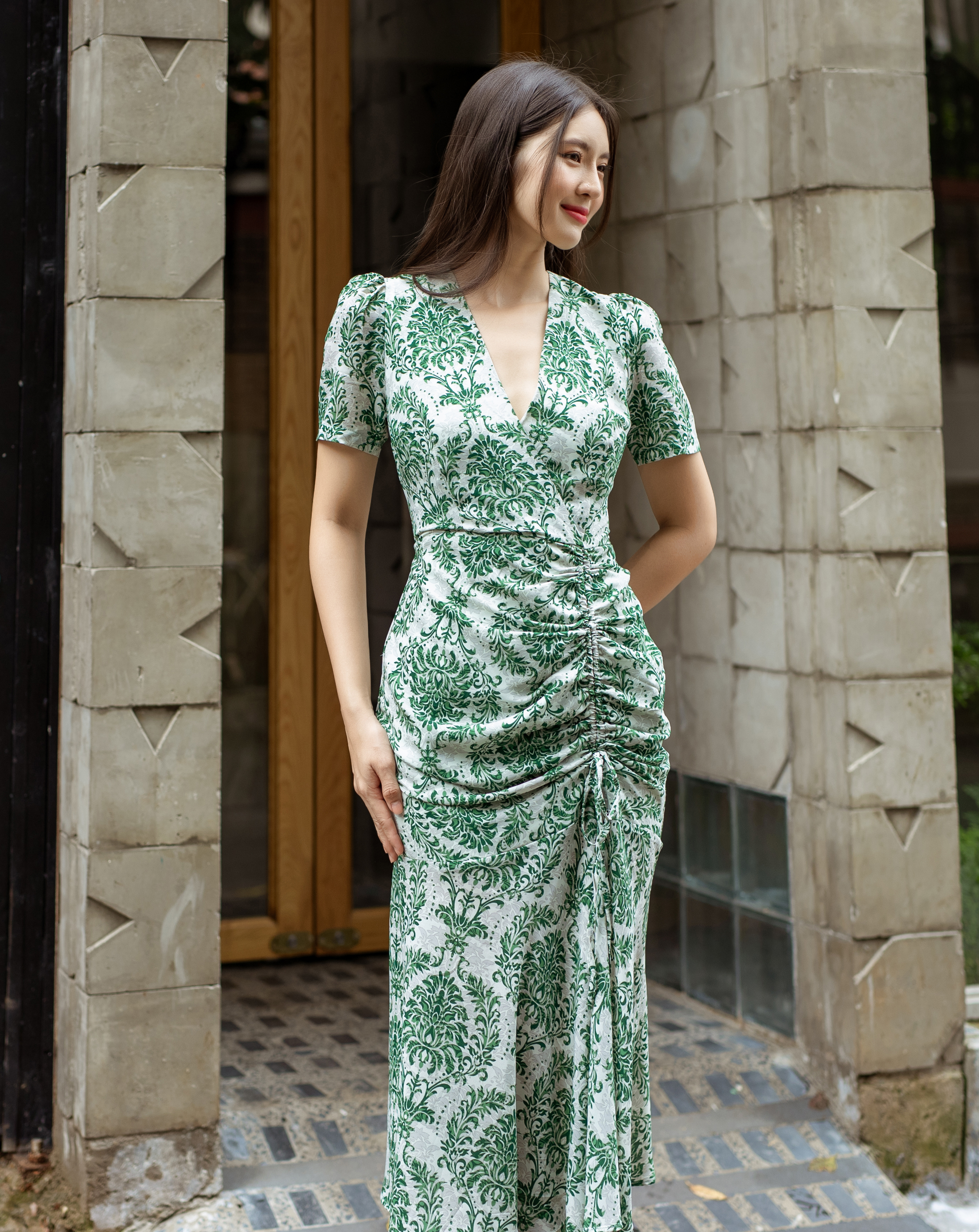 Đầm đuôi cá họa tiết thổ cẩm rút dây xinh xắn_thumbnail_3