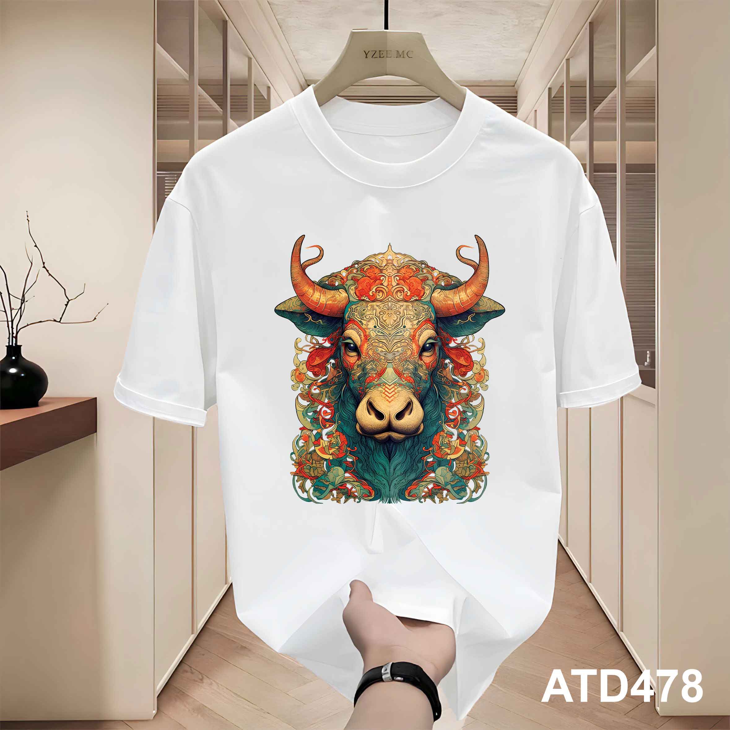 Áo thun nam form rộng 12 con giáp tuổi Sửu ATD478 Miucho Iconic cotton cổ tròn in graphic_thumbnail_3